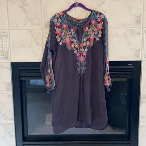 Johnny Was embroidered dress with separate slip dress lining